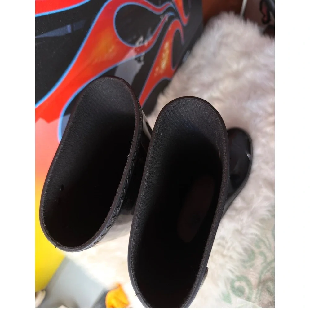 UGG Australia Black Glossy Tall Rain Boots Waterproof Rubber Womens 7 USA Made